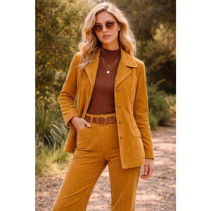 Vintage 1970s White Stag Mustard Corduroy Jacket Pants Set USA Made Retro Mod